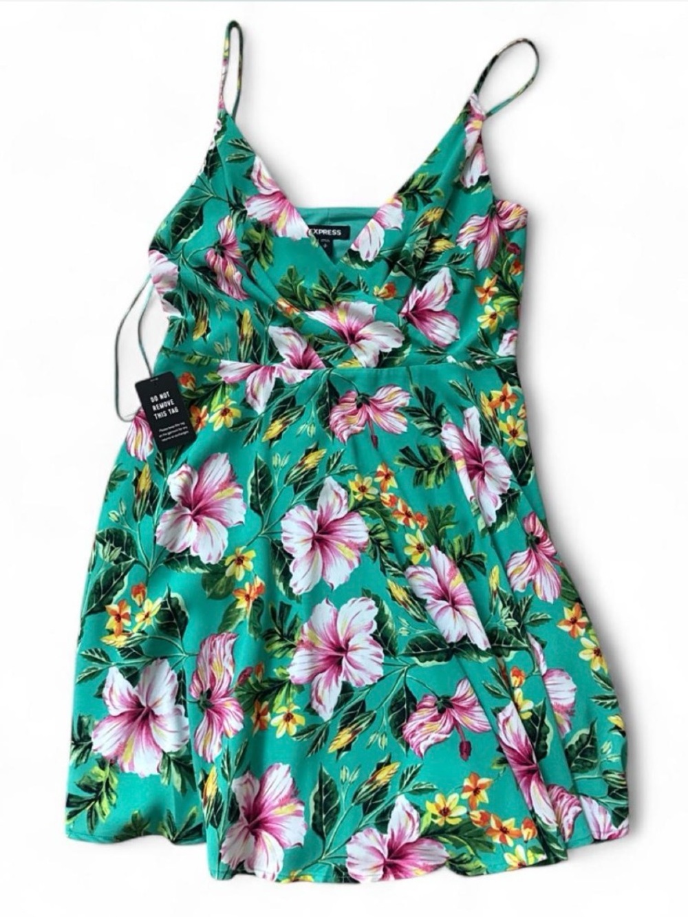 Express Teal Floral Mini Dress with Pink & Yellow Blooms